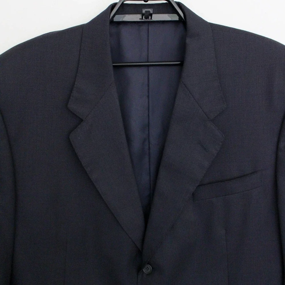 Canali Blazer Mens 58R Blue Micro Check 3-Button Wool Sport Coat Made in Italy‎
